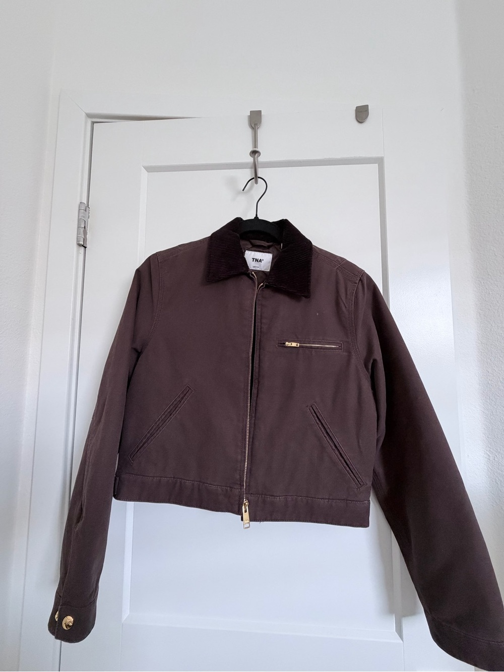Aritzia TNA Brown Zip-Front Corduroy Collar Jacket